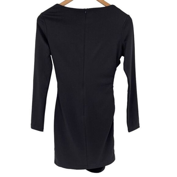 Area Stars Asymmetric Long Sleeve Crepe Bodycon Mini Dress Black Women Small NWT - Picture 3 of 6
